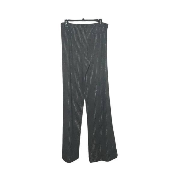 Milly Pinstripe Metallic Dark Gray Wool Blend Wide Leg Pants Size 10 - Picture 2 of 10